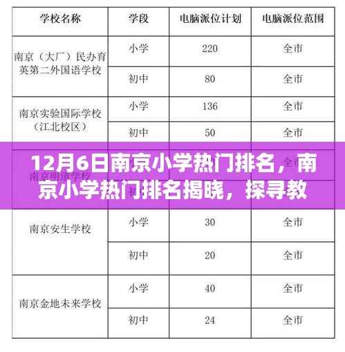 南京小学热门排名揭晓,探寻教育璀璨明珠(最新12月6日版)
